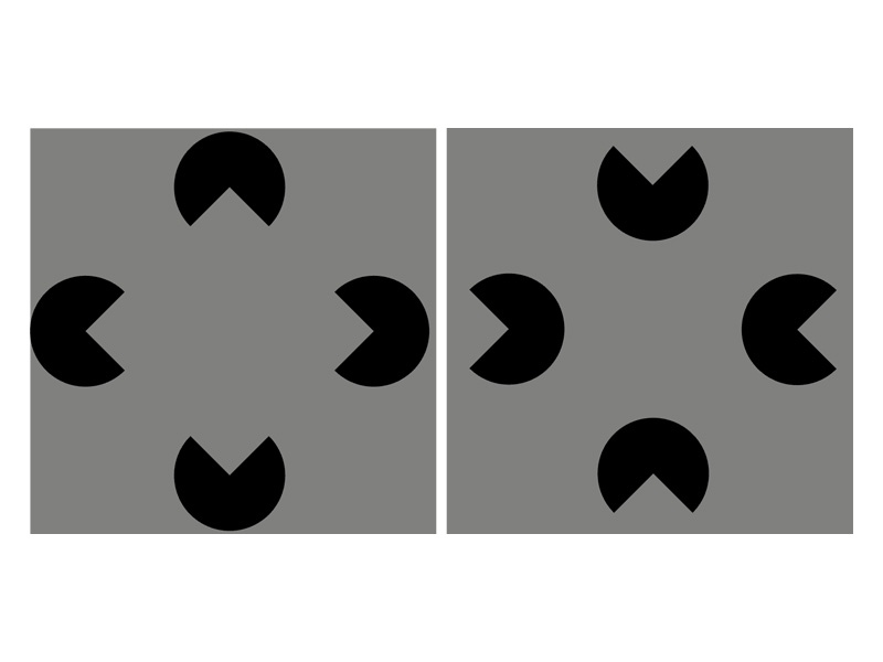 Der Psychologe Gaetano Kanizsa entwarf Figuren, auf die jeder Mensch gleich reagiert: Sind die vier „Pacman“-Förmchen alle nach innen gerichtet, ergibt das für das menschliche Auge ein Quadrat. Foto: Arsenovic. 